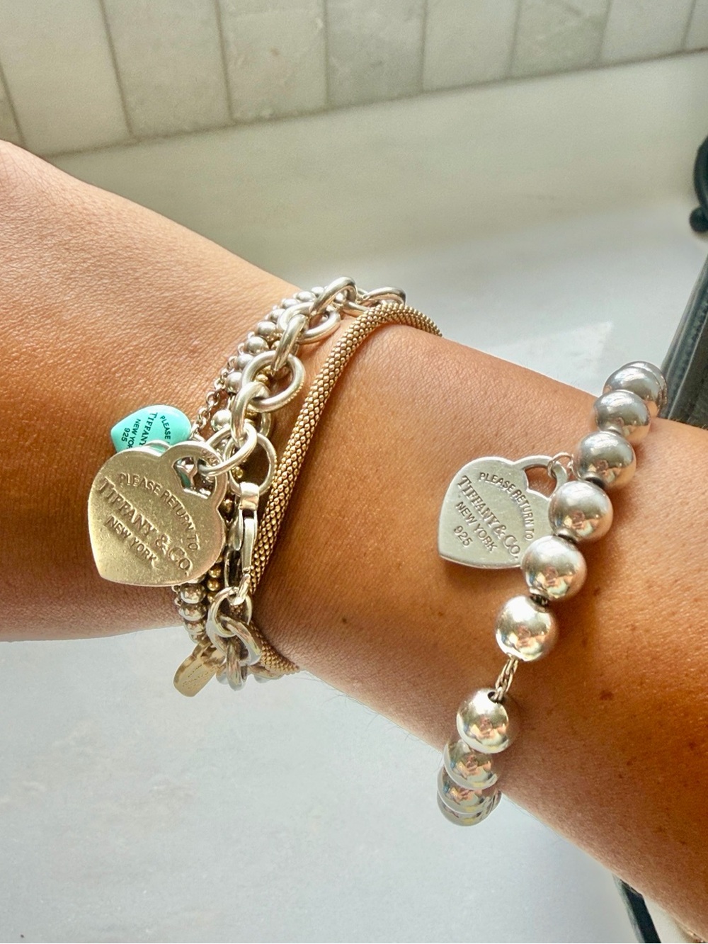 Large🪩Tiffany heart bracelet return to Tiffany 8mm silver bead charm bracelet